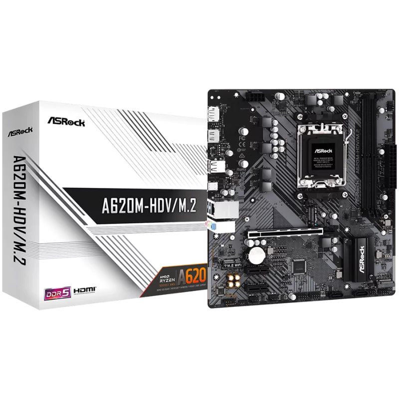 ASROCK MB Desktop A620M-HDV/M2, AM5, 2x DDR5, 1x PCIe 4.0 x16, 2x PCIe 3.0 x1, 1x Hyper M.2(PCIe Gen4x4), 2x SATA3 6.0 Gb/s, 1x 
