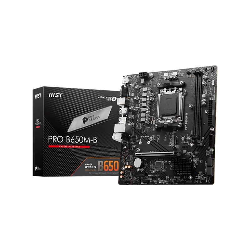MSI Main Board Desktop PRO B650M-B (AM5, 2x DDR5, 1xHDMI, 1x VGA, 1x PCI-E x16, 1x PCI-E x1, 1x M.2, 4x SATA 6G, 6x USB 3.2 Gen1