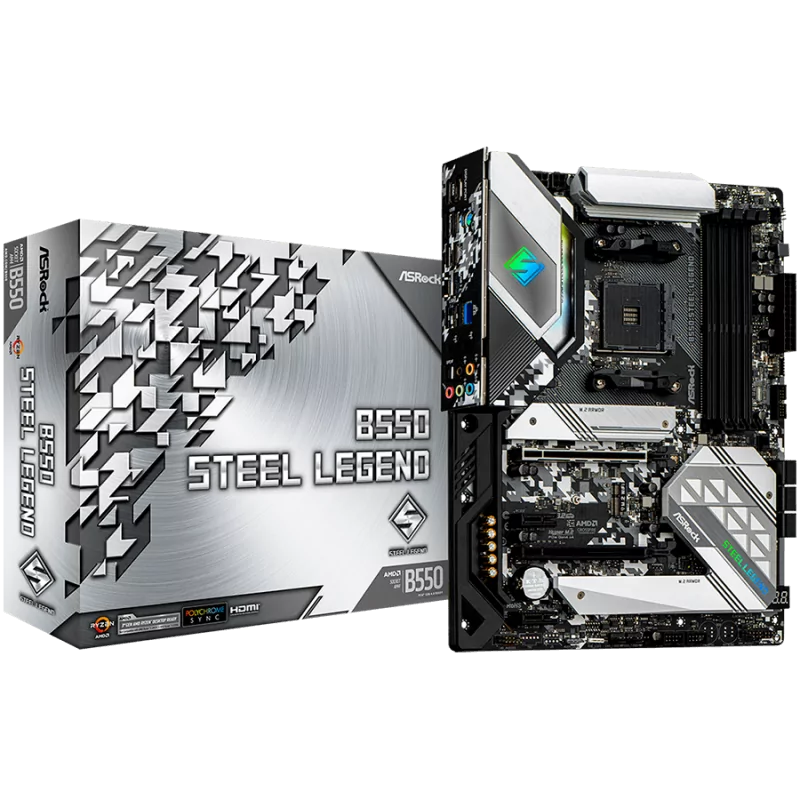 ASROCK Main Board Desktop B550 STEEL LEGEND (AM4, B550, 4x DDR4, 1x PCIe 4.0 x16, 1x PCIe 3.0 x16, 2x PCIe 3.0 x1, 6x SATA, 2x M