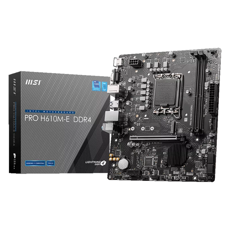 MSI PRO H610M-E, mATX, LGA 1700, Dual Channel DDR5 5600+MHz, 1x PCIe x16 slot, 1x M.2 slot, 1x HDMI, 1x VGA, 2x USB 3.2 Gen 1, 4