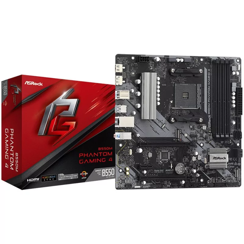 ASROCK Main Board Desktop B550M PHANTOM GAMING 4 (AM4, B550, 4xDDR4, 1xPCIe 4.0 x16, 1xPCI 3.0x16, 1xPCIe 3.0x1, 4xSATA, 1xM.2 P