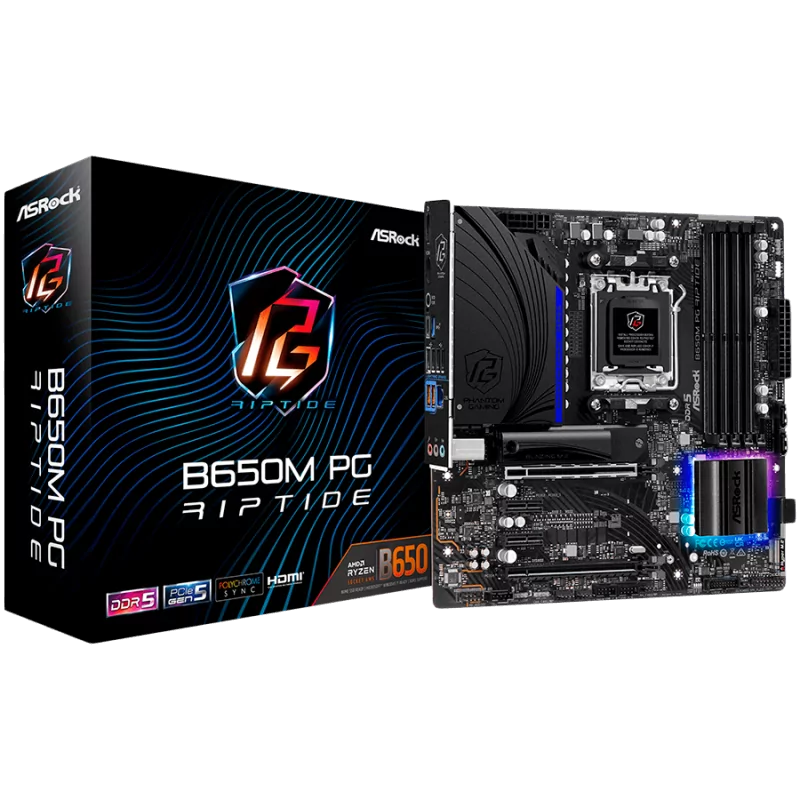 ASROCK MB Desktop B650M PG RIPTIDE, AM5, 4x DDR5, 2x PCIe 4.0 x16, 2x PCIe 3.0 x16, 1x Blazing M.2(PCIe Gen5x4), 1x Hyper M.2, 4