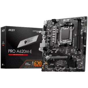 MSI PRO A620M-E, mATX, Socket AM5, Dual Channel DDR5 6800+MHz, 1x PCIe x16 slot, 1x M.2 slot, 1x HDMI, 1x VGA, 2x USB 3.2 Gen 1,