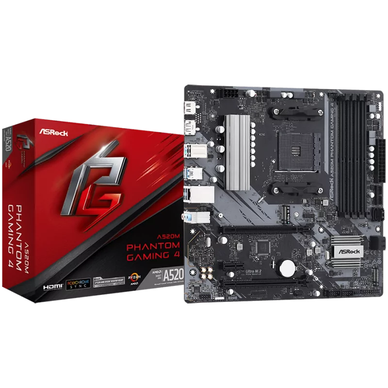 ASROCK MB Desktop A520M Phantom Gaming 4, AM4, 4x DDR4, 2x PCIe 3.0 x16, 1x PCIe 3.0 x1, 1x Ultra M.2, 4x SATA 3, 1x DVI, 1x HDM