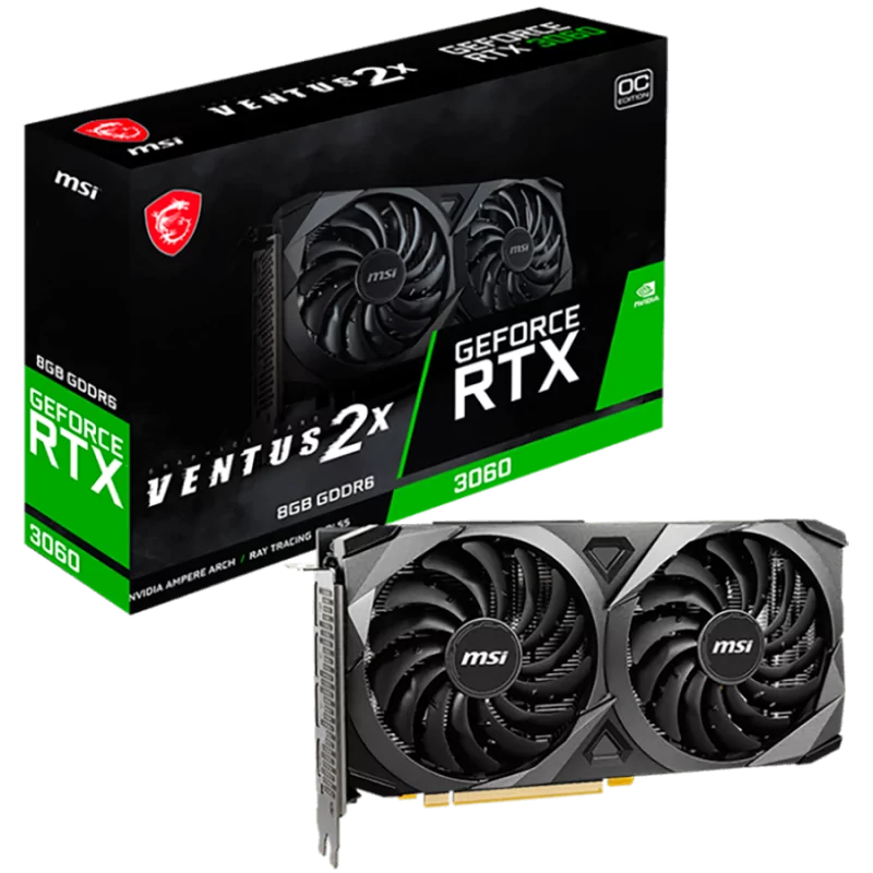 MSI Video Card Nvidia GeForce RTX 3060 VENTUS 2X 8G OC, 8GB GDDR6, 128-bit, 15 Gbps Effective Memory Clock, 1807 MHz Boost, 3584