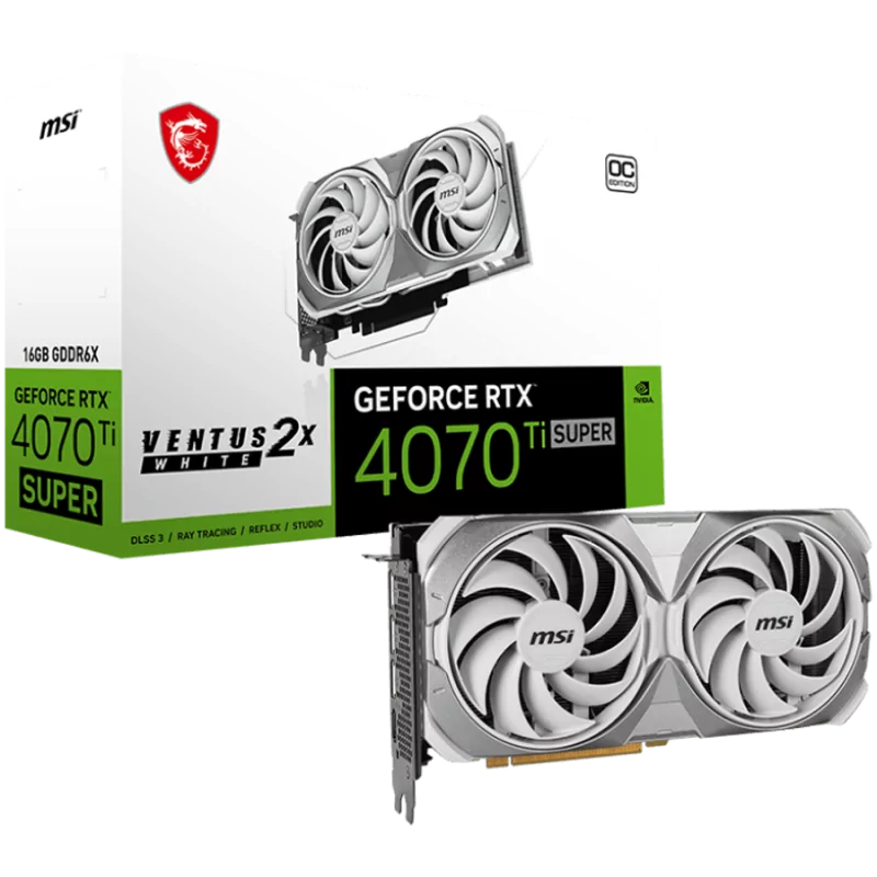 MSI Video Card Nvidia GeForce RTX 4070 TI SUPER 16G VENTUS 2X WHITE OC, 16GB GDDR6X, 256bit, Boost: 2640 MHz, 21Gbps, 8448 CUDA 