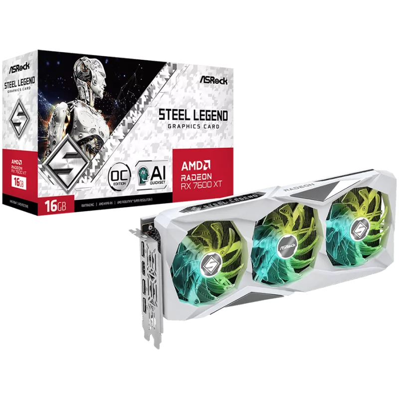 ASROCK Video Card AMD Radeon RX 7600 XT Steel Legend 16G OC - 1