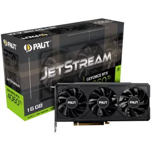 Palit RTX 4060Ti JetStream 16GB GDDR6, 128 bits, 1x HDMI 2.1a, 3x DP 1.4a, 3-fan, 1x 8-pin Power connector, recommended PSU 650W