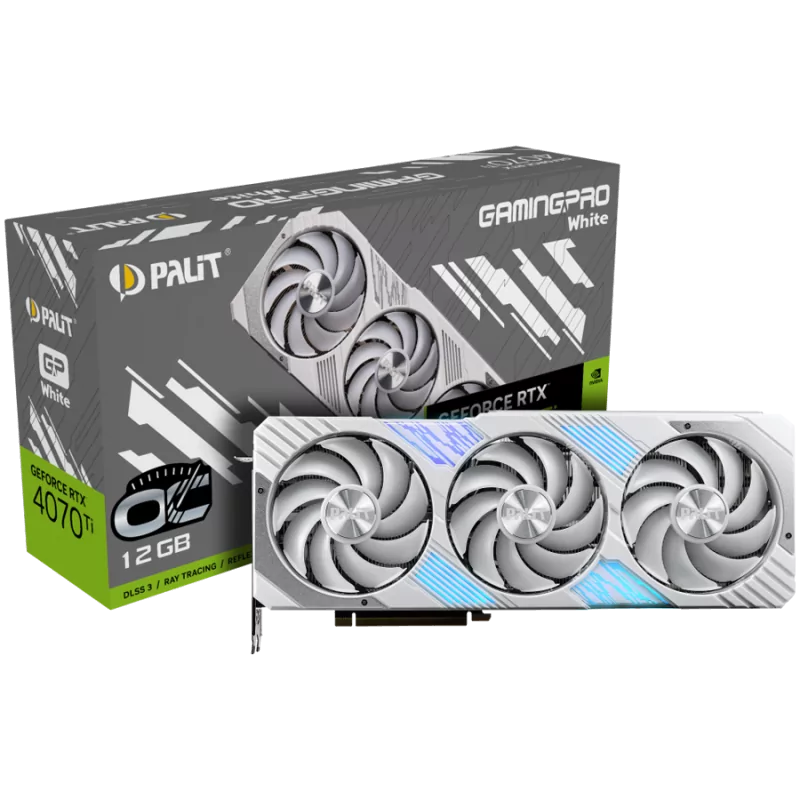 Palit GeForce RTX 4070Ti GamingPro White OC 12GB GDDR6X, 192 bit, 2310 Mhz/2670 Mhz, 1x HDMI 2.1a, 3x DP 1.4a, 3 Fan, 1x 16-pin 