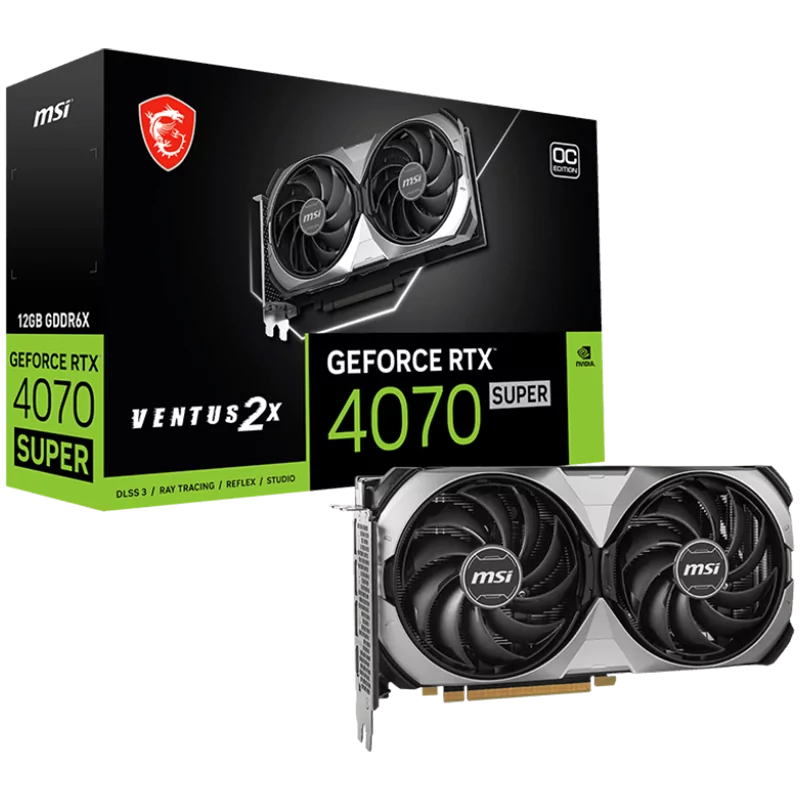 MSI Video Card NVidia GeForce RTX 4070 SUPER 12G VENTUS 2X OC, 12GB GDDR6X, 192-bit, 2505 MHz Boost, 7168 CUDA Cores, PCIe 4.0, 