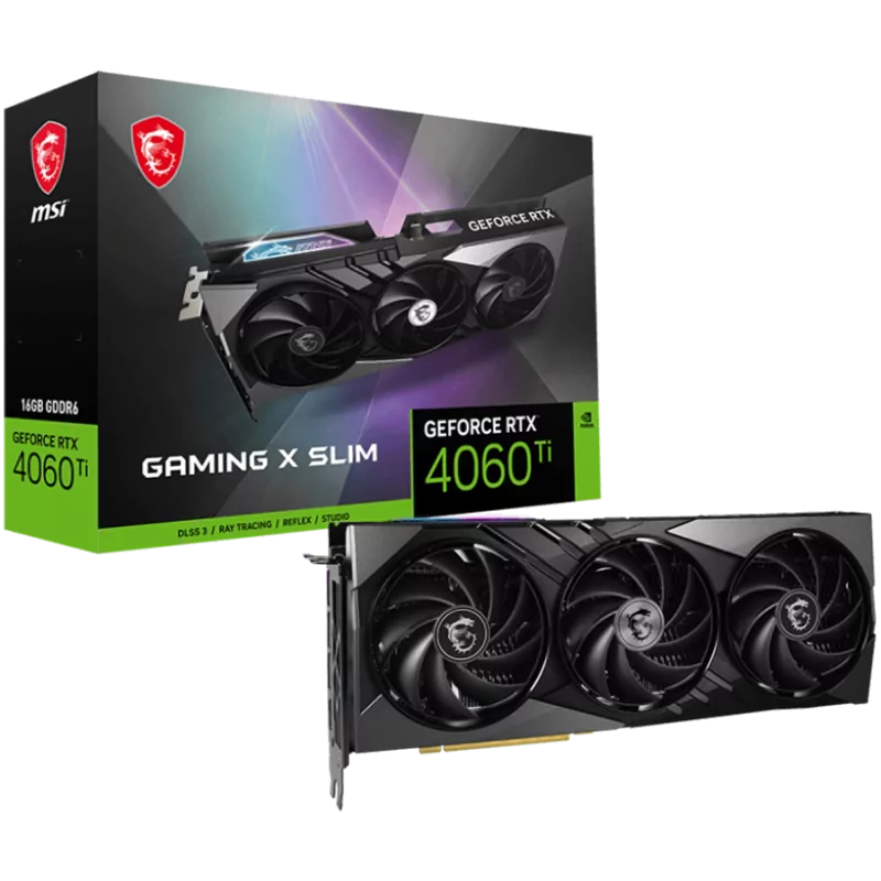MSI Video Card Nvidia GeForce RTX 4060 Ti GAMING X SLIM 16G, 16GB GDDR6X, 128-bit, 2670 MHz Boost, 4352 CUDA Cores, PCIe 4.0, 3x