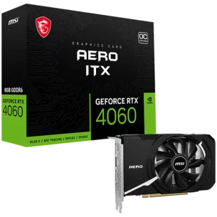 MSI Video Card Nvidia GeForce RTX 4060 AERO ITX 8G OC, 8GB GDDR6, 128bit, Boost: 2490 MHz, 3072 CUDA Cores, 17 Gbps Memory Speed