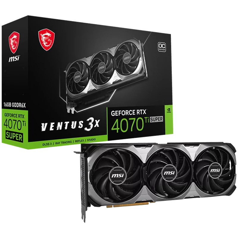MSI Video Card Nvidia RTX 4070 Ti SUPER 16G VENTUS 3X OC, 16GB GDDR6X, 256bit, 21Gbps Memory speed, Boost: 2640 MHz, 8448 CUDA C
