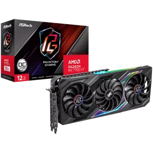 ASROCK Video Card AMD Radeon RX7700XT Phantom Gaming 12GB OC, GDDR6, 192-bit, 3x DisplayPort 2.1, 1x HDMI 2.1, 2x 8-pin Power Co