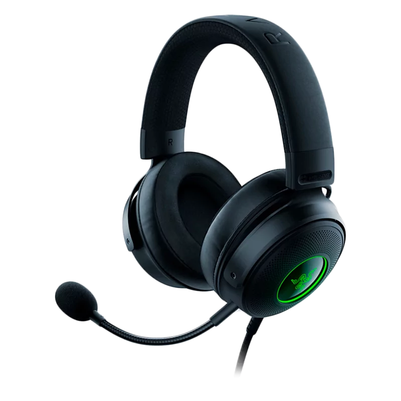 Razer Kraken V3, Gaming Headset, Detachable HyperClear Cardioid Mic, TriForce Titanium 50mm Drivers, Heat-Transfer Fabric/Leathe