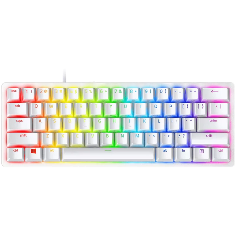 Razer Huntsman Mini White, Linear Optical Switch, size 60%, RGB Chroma, Doubleshot PBT Keycaps, Standard Bottom Row Layout, Full