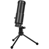 LORGAR Voicer 521, Gaming Microphone, Black, USB condenser mic with Volume Knob, 3.5MM headphonejack, mute button and led indica