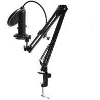 LORGAR Voicer 931, Gaming Microphone, Black, USB condenser microphone with desktop boom arm, pop filter, tripod stand, including