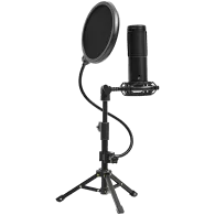 LORGAR Voicer 721, Gaming Microphone, Black, USB condenser microphone with tripod stand and pop filter, including 1 microphone, 