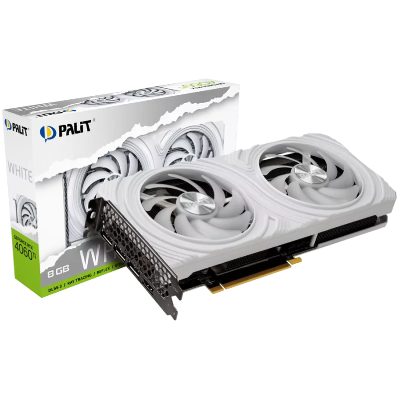 Palit RTX 4060Ti White 8GB GDDR6, 128 bits, 2310/2535 Mhz, 1x HDMI 2.1a, 3x DP 1.4a, two fan, 1x 8-pin Power connector, recommen