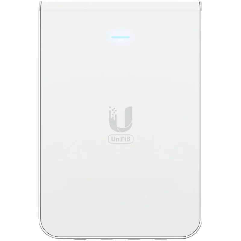 UniFi6 In-Wall. Wall-mounted WiFi 6 access point with a built-in PoE switch.