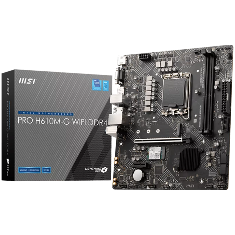 MSI PRO H610M-G WIFI DDR4, M-ATX, Socket 1700, Dual Channel 64GB 3200 MHz, 1x PCIe x16 slot, 1xPCIex1 slot, 1x HDMI, 1x DP, 1xM.