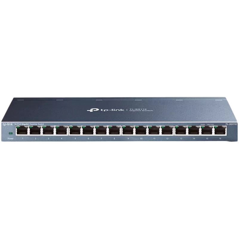 TP-Link TL-SG116P 16-Port Gigabit Desktop Switch with 16-Port PoE+, 802.3at/af, 120 W PoE Power, Desktop Steel Case, Extend Mode
