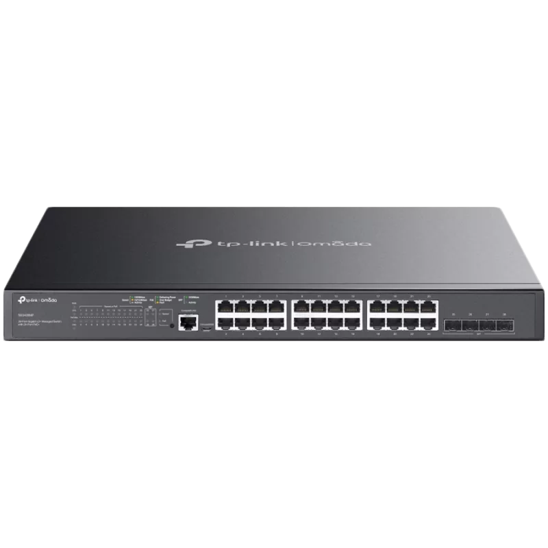 TP-Link SG3428MP Omada 28-Port Gigabit L2+ Managed Switch with 24× Gigabit 802.3af/at PoE+ ports and 4× Gigabit SFP slots, 384 W