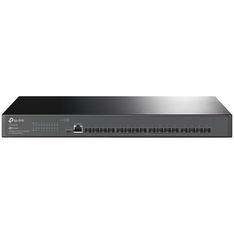 JetStream 16-Port 10GE SFP+ L2+ Managed SwitchPORT: 16× 10G SFP+ Slots, RJ45/Micro-USB Console PortSPEC: 1U 19-inch Rack-mountab