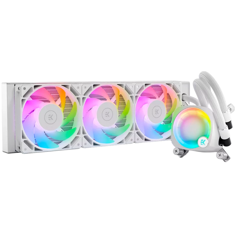 EK-Nucleus AIO CR360 Lux D-RGB - White, 3x EK-FPT FAN 120 D-RGB PWM fans, Rotatable ARGB Pump Top, Intel Sockets LGA: 1150, 1151