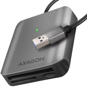 Axagon Aluminum high-speed USB-A 3.2 Gen 1 memory card reader. 3 slots, UHS-II.