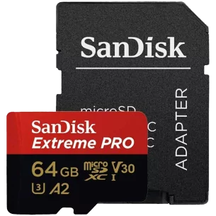 SanDisk Extreme PRO microSDXC 64GB + SD Adapter + 2 years RescuePRO Deluxe up to 200MB/s & 90MB/s Read/Write speeds A2 C10 V30 U