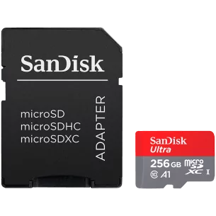 SanDisk Ultra microSDXC 256GB + SD Adapter 150MB/s A1 Class 10 UHS-I, EAN: 619659200565