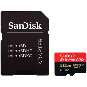 SanDisk Extreme PRO microSDXC 512GB + SD Adapter + 2 years RescuePRO Deluxe up to 200MB/s & 140MB/s Read/Write speeds A2 C10 V30