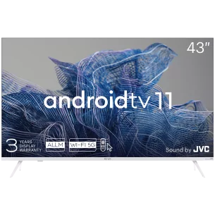 Kivi 43', UHD, Android TV 11, White, 3840x2160, 60 Hz, Sound by JVC, 2x12W, 53 kWh/1000h , BT5.1, HDMI ports 4, 24 months