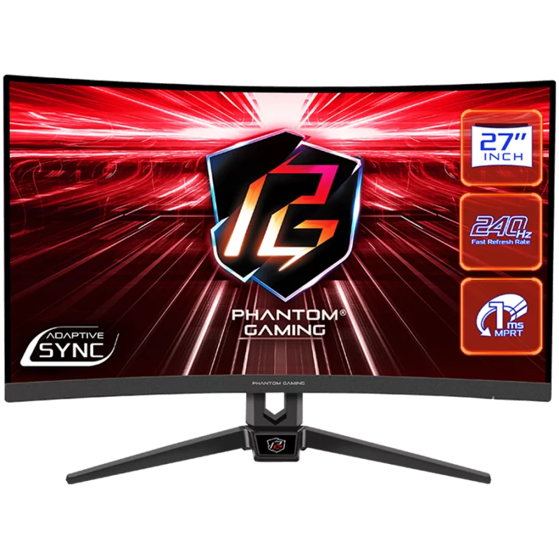 Asrock Curved Gaming Monitor, 27" FHD(1920x1080) 1500 VA, AG, 240 Hz, 113% sRGB, 16:9, 3000:1, 300 cd/m², 178º/178º, 1ms (MPRT),