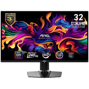 MSI MAG 321UPX QD-OLED Gaming Monitor, 32" 240Hz, UHD (2840x2160) 16:9, QD-OLED Anti-Reflection, 0.03ms, 250nits, 1500000:1, 178