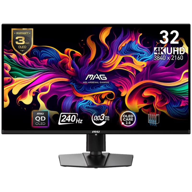 MSI MAG 321UPX QD-OLED Gaming Monitor, 32" 240Hz, UHD (2840x2160) 16:9, QD-OLED Anti-Reflection, 0.03ms, 250nits, 1500000:1, 178