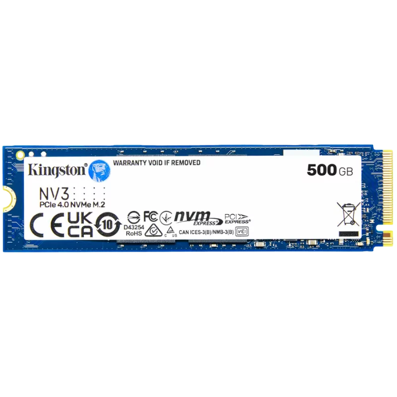 Kingston 500GB NV3 SSD M.2 2280 PCIe 4.0 NVMe, Read: 5,000/ Write: 3,000MB/s - 1 Kingston 500GB NV3 SSD M.2 2280 PCIe 4.0 NVMe, Read: 5,000/ Write: 3,000MB/s - 1