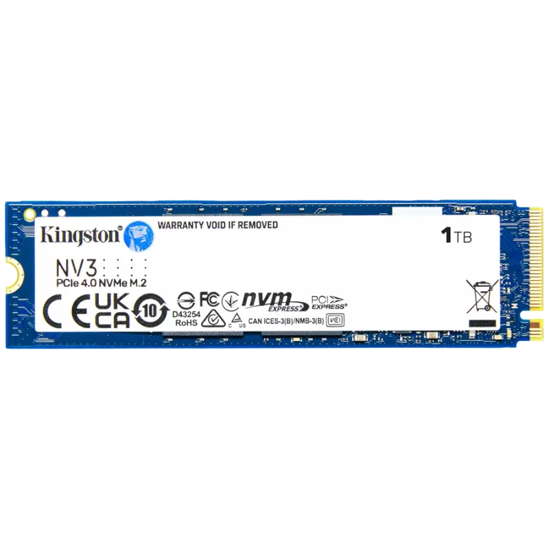 Kingston 1TB NV3 SSD M.2 2280 PCIe 4.0 NVMe, Read: 6,000/ Write: 4,000MB/s - 1 Kingston 1TB NV3 SSD M.2 2280 PCIe 4.0 NVMe, Read: 6,000/ Write: 4,000MB/s - 1