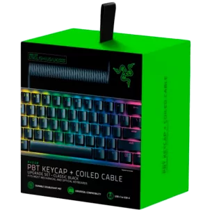 Razer PBT Keycap + Coiled Cable Upgrade Set - Classic Black, Durable Doubleshot PBT, Keycap Count: 120, Standard bottom row US a