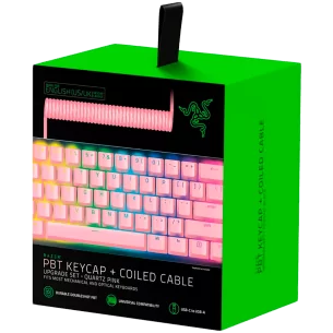 Razer PBT Keycap + Coiled Cable Upgrade Set - Quartz, Durable Doubleshot PBT, Keycap Count: 120, Standard bottom row US and UK l