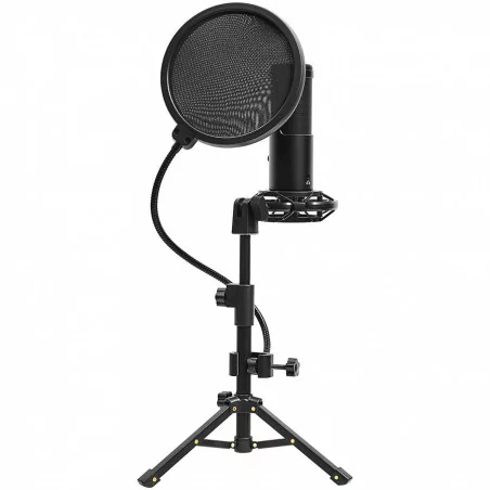 LORGAR Gaming Microphones, Black, USB condenser microphone with tripod stand, pop filter, including 1 microphone, 1 Height metal