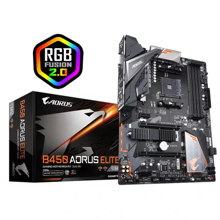 Дънна платка GIGABYTE B450 AORUS Elite Socket AM4, 4 x DDR4, RGB Fusion, (rev. 1.0) - 2