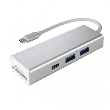 4-портов хъб USB 3.1 Type-C HAMA Aluminium, 2 x USB-A, 1 x USB-C, Card Reader, Сребрист - 1