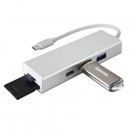 Hama USB 3.1 Type-C Hub 1:3 &quotAluminium&quot, 2 x USB-A, USB-C, Card Reader - 1 2