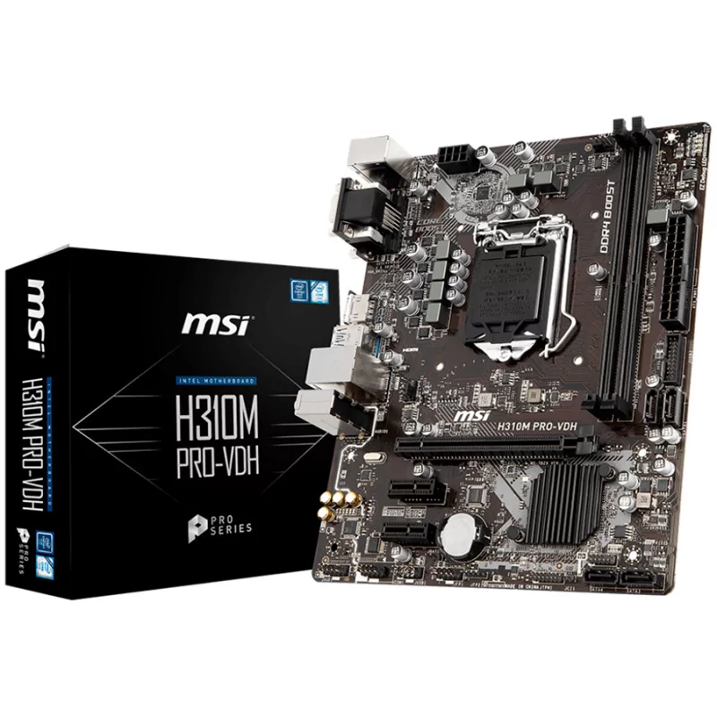 MSI H310M PRO-VDH, mATX, Socket 1151, Dual Channel DDR4 2666 MHz, 1x PCIe 3.0 x16 slot, 1x VGA, 1x DVI-D, 1x HDMI, 2x USB 3.1 Ge