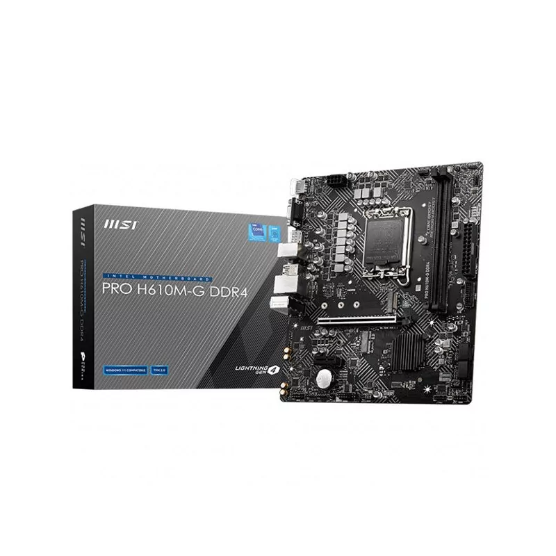 MSI PRO H610M-G DDR4, mATX, Socket 1700, Dual Channel DDR4 3200MHz, 1x PCIe x16 slot, 1x M.2 slot, 1x HDMI, 1x VGA, 1x DP, 2x US