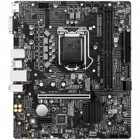 MSI H510M-A PRO,mATX,Socket 1200,Intel® H510 Chipset,Dual Channel DDR4 3200(MAX) MHz,1x PCIe x16 slot,1x HDMI 2.0b,1x VGA port,1