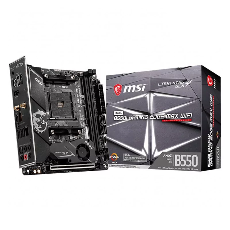 MSI MPG B550I GAMING EDGE MAX WIFI,m-ITX,Socket AM4,AMD B550 Chipset,2 DIMMs,Dual Channel DDR4 up to 4600+(OC)MHz,1x PCIe 4.0 / 